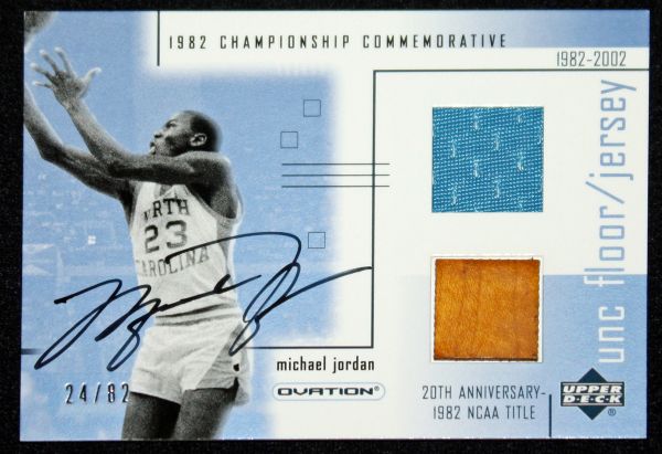 2002 Michael Jordan Signed UD Ovation UNC Comm. Jersey & Floor Card #24/82 (UDA)
