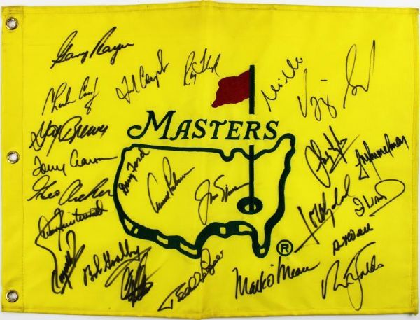 Masters Legends Signed Pin Flag with 24 Autographs incl. Palmer, Nicklaus, Player, etc. (PSA/DNA)