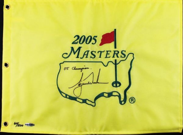 Tiger Woods Limited Edition Signed 2005 Masters Pin Flag with RARE "05 Champion" Inscription (UDA)