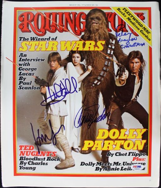 Star Wars Rare Cast Signed 1977 Rolling Stone Magazine with Ford, Fisher, Hamill & Mayhew (PSA/DNA)