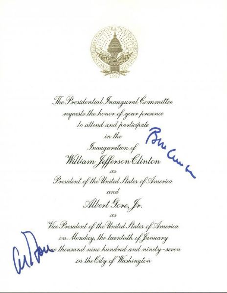 Bill Clinton and Al Gore Dual Signed Presidential Inauguration Invitation (2nd Term)(PSA/DNA)