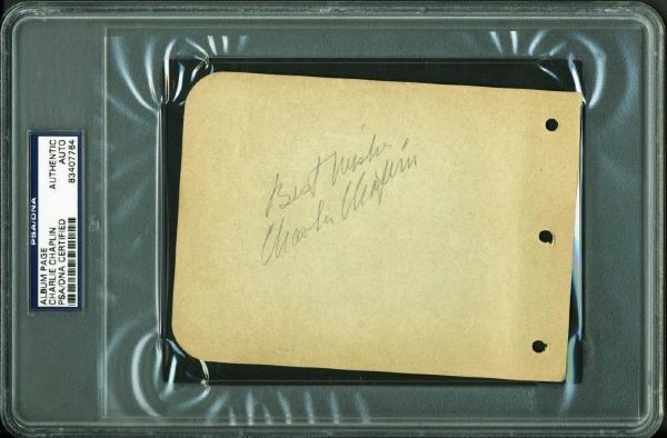 Charlie Chaplin Signed Album Page with "Best Wishes" Inscription (PSA/DNA Encapsulated)