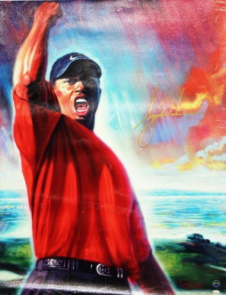 Tiger Woods Signed 30" x 40" Fine Art Limited Edition Serigraph: "Tiger Roars" (UDA)