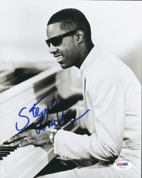 Stevie Wonder RARE In-Person Signed 8" x 10" B&W Photo