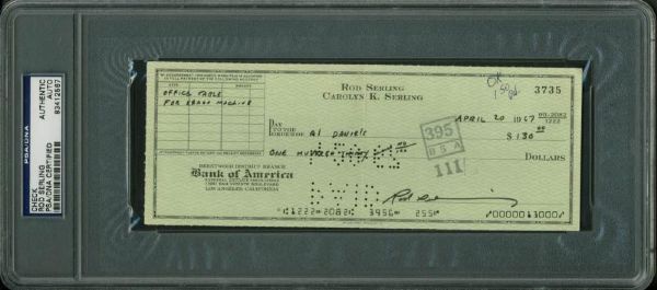 Twilight Zone: Rod Serling Vintage Signed Bank Check (PSA/DNA Encapsulated)