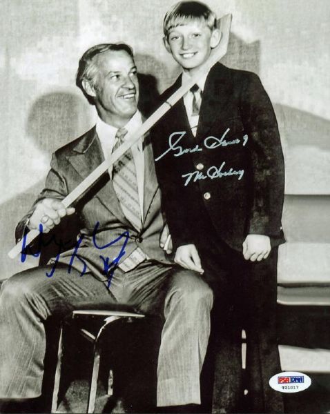 Wayne Gretzky & Gordie Howe Rare Dual Signed 8" x 10" B&W of Gretzky as a child meeting Howe! (PSA/DNA)