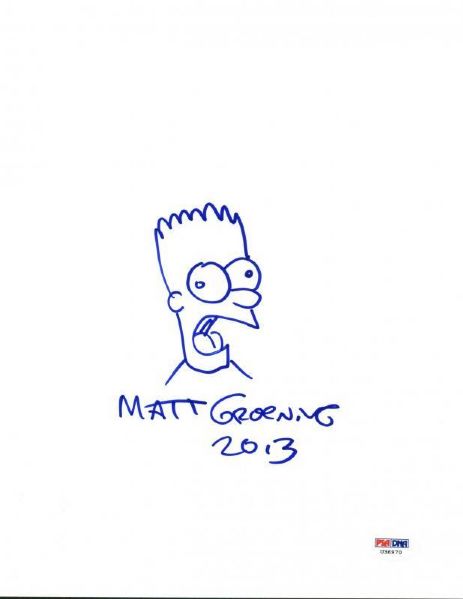 The Simpsons: Matt Groening Hand Drawn & Signed Bart Sketch on 8x10 Sheet (PSA/DNA)