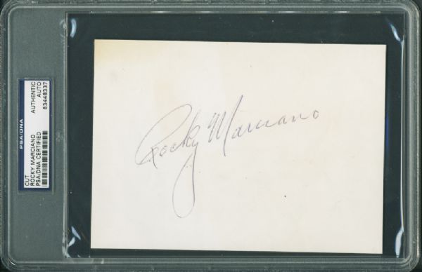 Rocky Marciano Signed 5" x 7" Sheet with LARGE Autograph (PSA/DNA Encapsulated)
