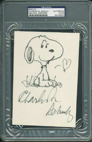 Peanuts: Charles Schulz Superb Hand Drawn & Signed Snoopy Sketch (PSA/DNA Encapsulated)