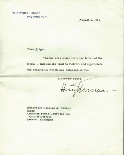 Harry Truman Signed White House Letter as President (PSA/DNA)