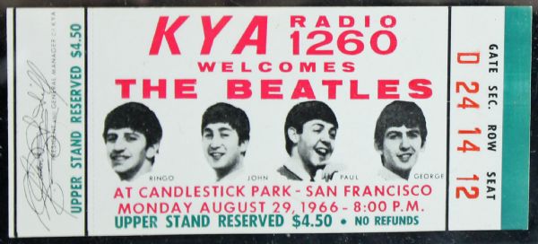 The Beatles 1966 Candlestick Park Unused Last Concert Ticket NEAR-MINT