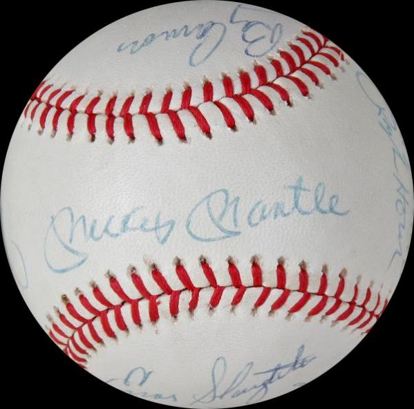 Yankee Legends: Multi-Signed OAL Baseball w/ Mantle, Ford, Catfish Ect (JSA)