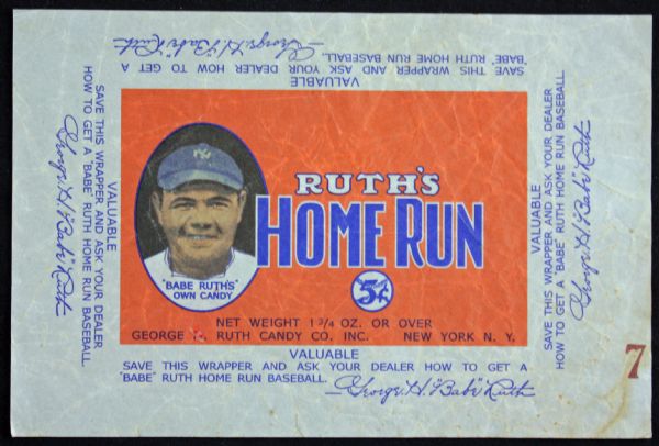 Exceedingly Rare 1928 "Ruths Home Run Candy" Wrapper