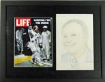 Neil Armstrong Signed Original Hand Drawn Pencil Sketch in Custom Framed Display (JSA)