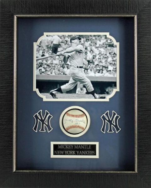 Mickey Mantle Signed OAL Baseball with "No. 7" Inscription in Custom Framed Display (PSA/DNA)