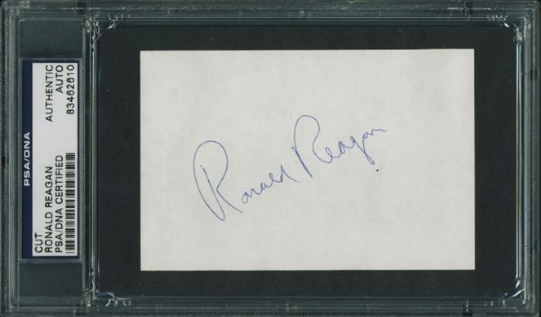 President Ronald Reagan Signed 3" x 4.5" Slip (PSA/DNA)