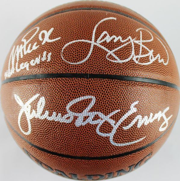 NBA Legends Signed Spalding I/O Basketball with Magic, Bird & Erving (PSA/DNA & Bird Hologram)