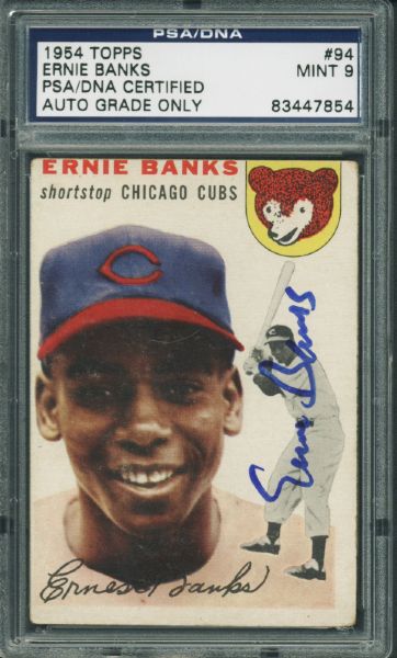 1955 Topps #94 Ernie Banks Signed Rookie Card - PSA/DNA Graded MINT 9