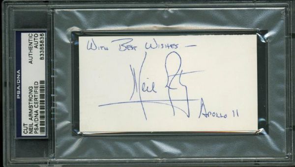 Apollo 11: Neil Armstrong Superb Autograph with RARE "Apollo 11" Inscription (PSA/DNA Encapsulated)