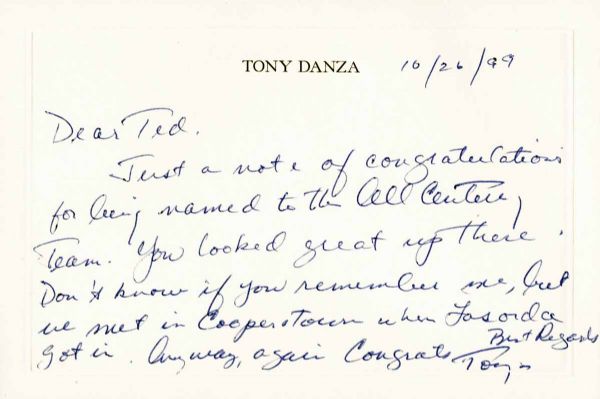 Tony Danza Handwritten and Signed Letter To Ted Williams (Williams Estate)
