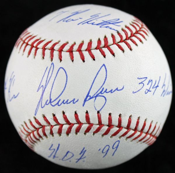 Nolan Ryan Superb Signed Stat Baseball w/4 Handwritten Stats (PSA/DNA)