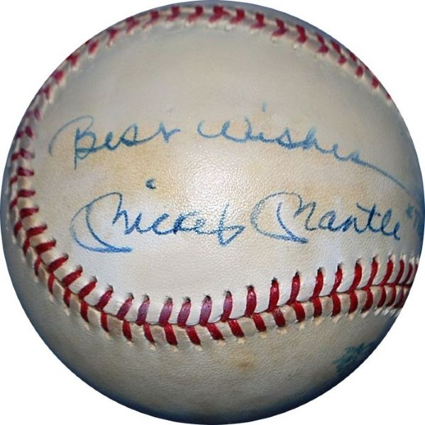 Mickey Mantle Vintage Signed & Inscribed "Best Wishes" OAL Baseball (PSA/DNA & JSA)