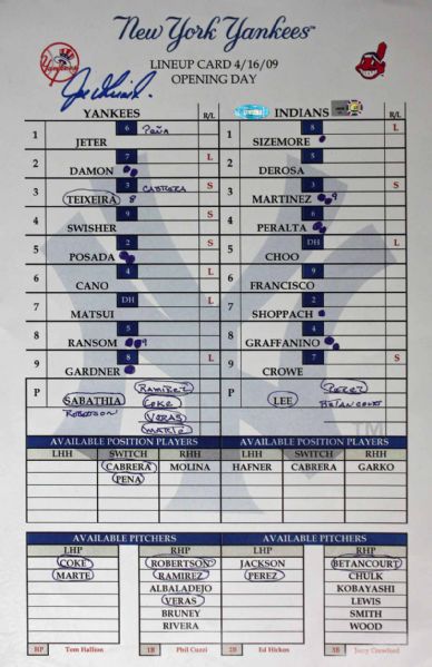 Joe Girardi Signed 17" x 11" 2009 Opening-Day Lineup Card Display (MLB & Steiner)
