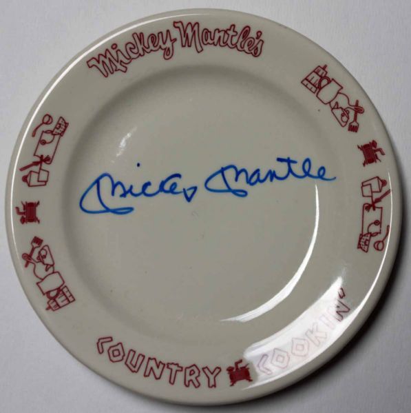 Mickey Mantle Signed "Mantles Country Cookin" Restaurant Plate (PSA/DNA)