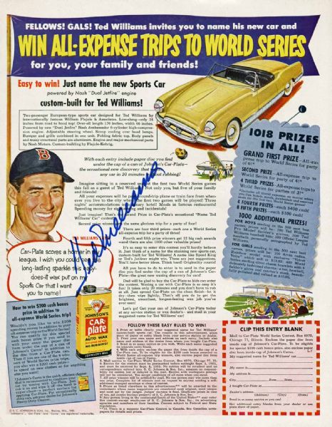 Ted Williams Signed 1951 Magazine Ad (PSA/DNA)