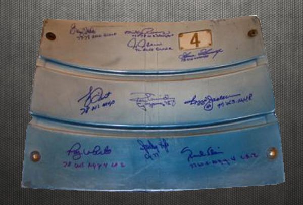 1977-78 Yankees Team Multi Signed Authentic Seatback from Yankee Stadium w/ Insc. (Closed Slats)(Steiner)