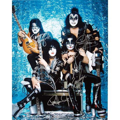 KISS Group Signed 16" x 20" Color Photo (4 Sigs) with Simmons, Stanley, Thayer & Singer (Steiner)