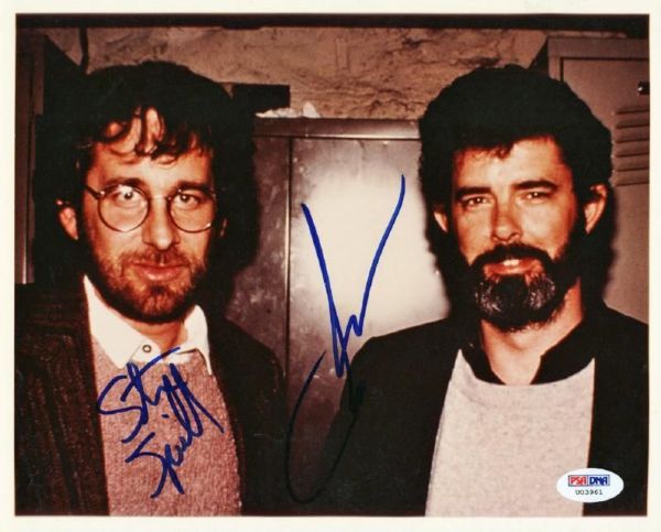 George Lucas & Steven Spielberg Rare Dual Signed 8" x 10" Color Photo (PSA/DNA)