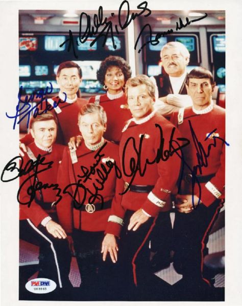 Star Trek Rare Cast Signed 8" x 10" Color Photo with Original 7 Cast Members! (PSA/DNA)