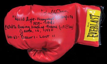 Billy Conn Signed & Inscribed Stat Boxing Glove (JSA)
