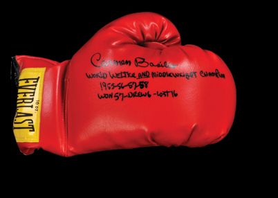 Carmen basilio Signed & Inscribed Boxing Glove (JSA)