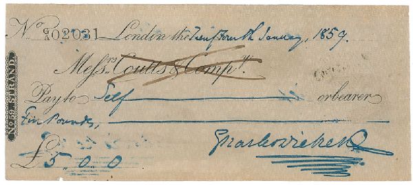Charles Dickens Handwritten & Signed Bank Check (PSA/DNA Encapsulated)