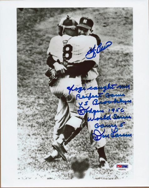 Don Larsen & Yogi Berra Signed 8" x 10" B&W Photo with Lengthy Inscription (PSA/DNA)