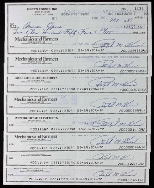 Ralph Kiner Lot of Eight (8) Handwritten & Signed "Kiners Korner" Bank Checks (PSA/DNA)
