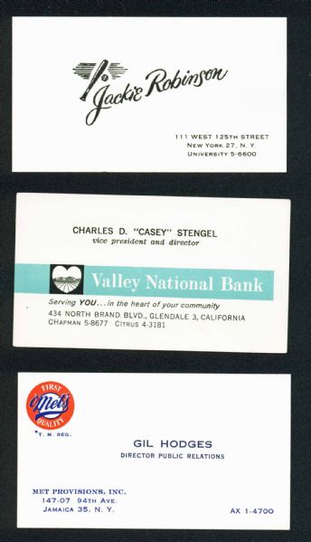 Baseball Greats Business Card Lot with Jackie Robinson, Gil Hodges and Casey Stengel