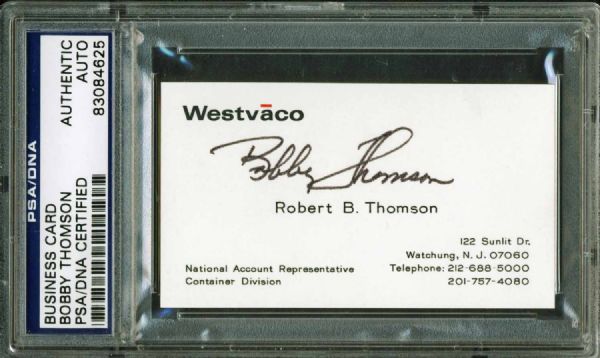 Bobby Thomson Signed Personal Business Card (PSA/DNA Encapsulated)
