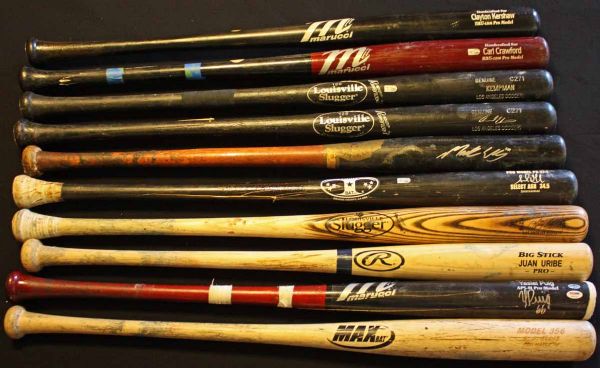 LA Dodgers Lot of Ten (10) Game Used & Signed Bats from 2013 Starting Lineup w/Puig, Kemp, Ramirez, Kershaw, etc. (PSA/DNA)