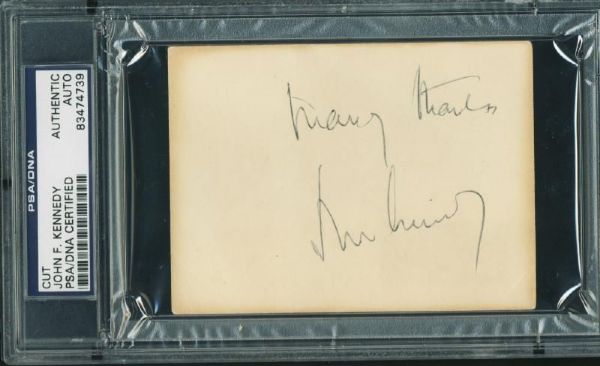 President John F. Kennedy Signed Album Page with "Many Thanks" Inscription (PSA/DNA Encapsulated)