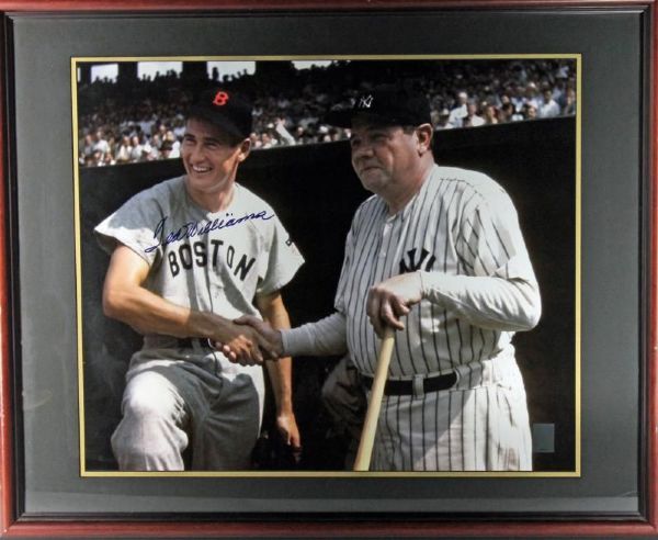 Ted Williams Signed 20" x 24" Color Photo with Babe Ruth in Custom Framed Display (PSA/DNA)