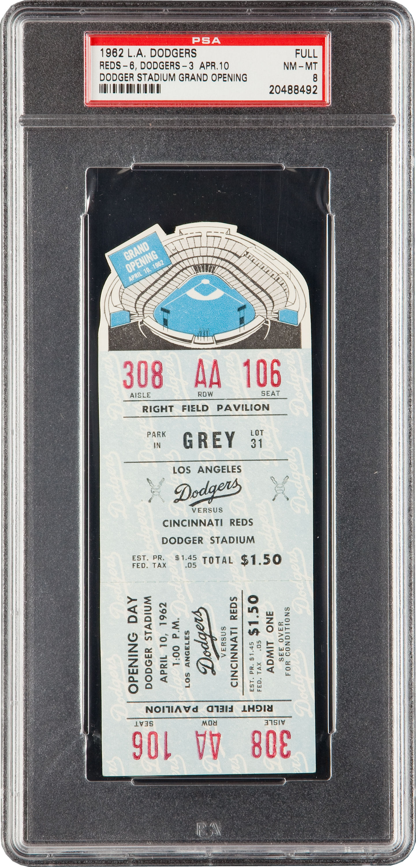 1962 Los Angeles Dodgers Stadium Grand Opening Full Ticket., Lot #82986