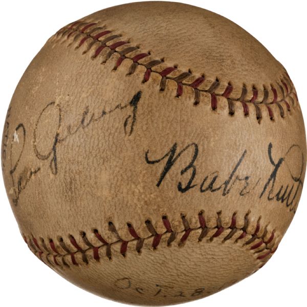 Babe Ruth & Lou Gehrig Exquisite Dual Signed Baseball with Exceptionally Dark Autographs (PSA/DNA)