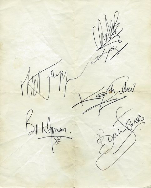 Rolling Stones: Large 8" x 6" Signature Page w/ Brain Jones! (PSA/DNA)