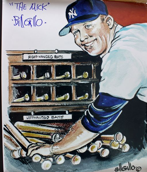 Bill Gallo Signed 16x20 Cartoon Print w/ "The Mick" Inscription (Steiner)