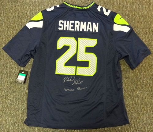 Super Bowl XLVIII: Richard Sherman Signed Seattle Seahawks Jersey with "Optimus Prime" Inscription (PSA/DNA)