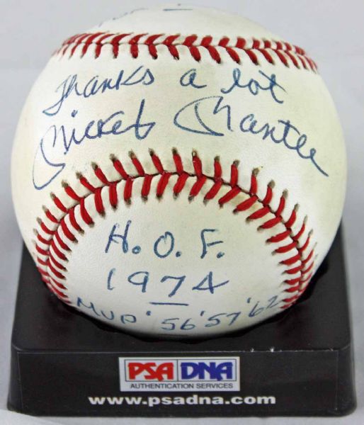 Mickey Mantle Incredible Signed OAL Stat Baseball w/ "H.O.F 1974, MVP 56 57 62 & Triple Crown 1956" Inscriptions! (PSA/DNA)