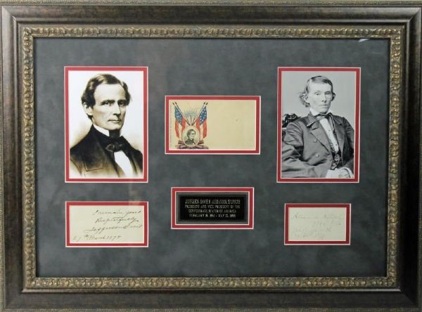 Civil War: Jefferson Davis & Alexander Stephens Autographs in Custom Framed Display (PSA/DNA)